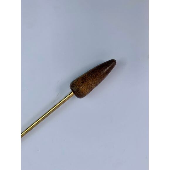 Vintage Barware Gold Tone Swizzle Stick Teak Wood Handle Mid Century Serveware - Picture 8 of 9